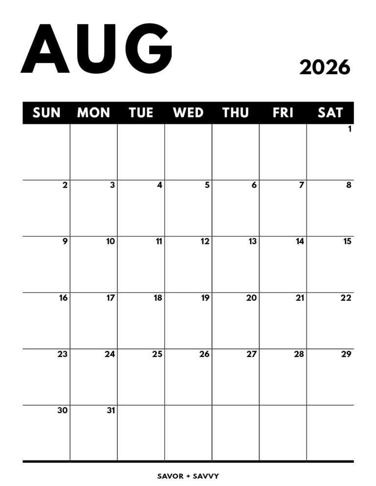 How To Print A Large August 2026 Calendar For The Kitchen