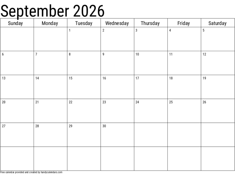Printable September 2026 Calendar With Space For Notes