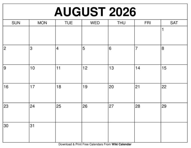 August 2026 Blank Calendar For Personal Reflections