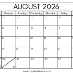August 2026 Calendar Printable