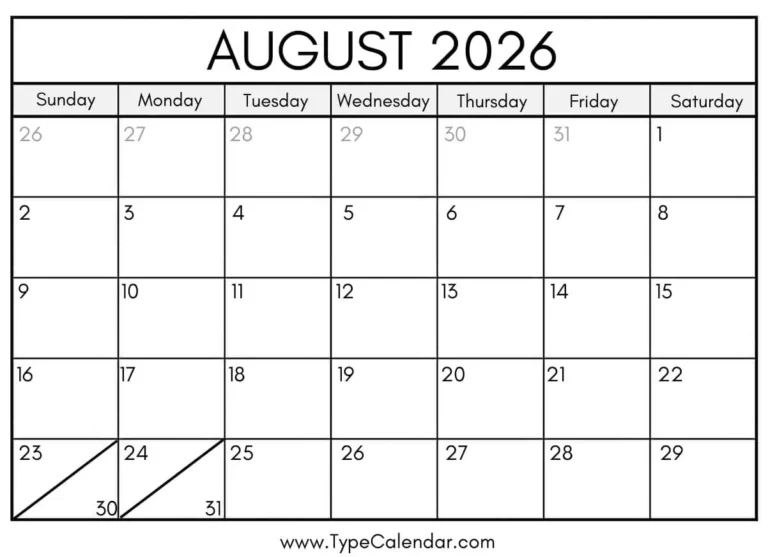 Create Your Own August 2026 Blank Calendar For Daily Gratitude