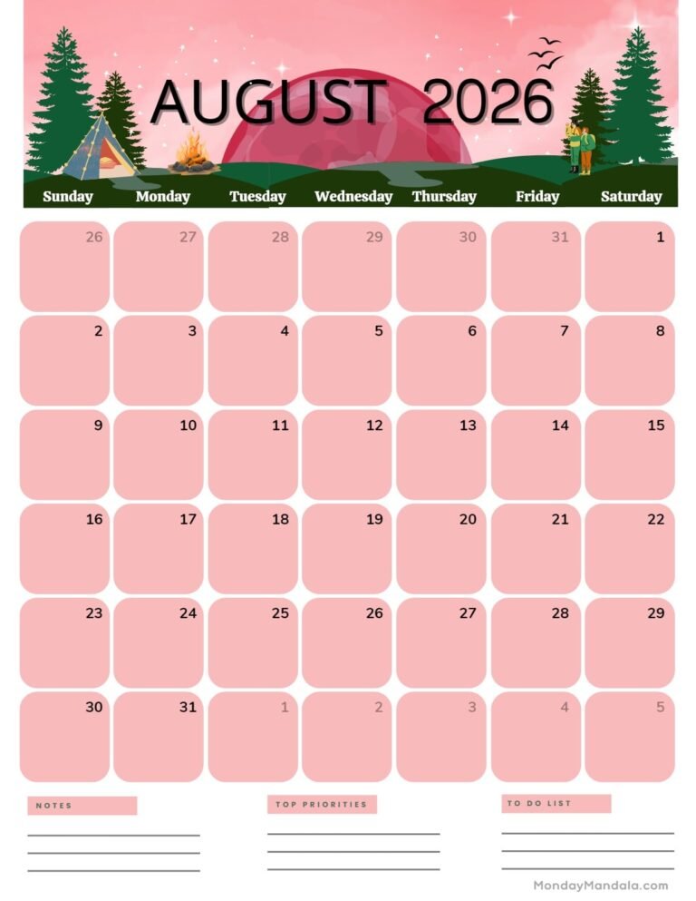 Best Printable August 2026 Calendar For Students