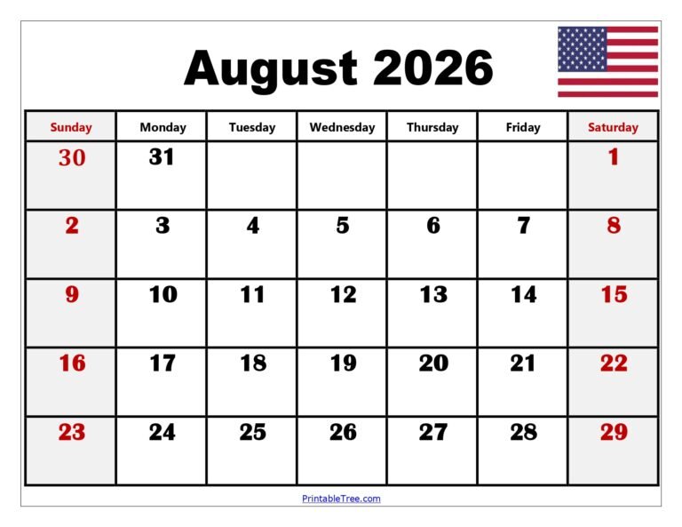 Free Printable August 2026 Calendar With Us Federal Holidays