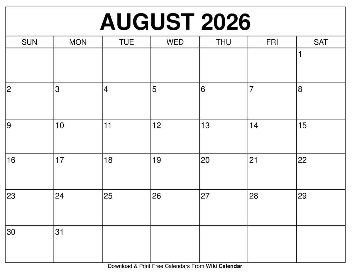 August 2026 Calendar