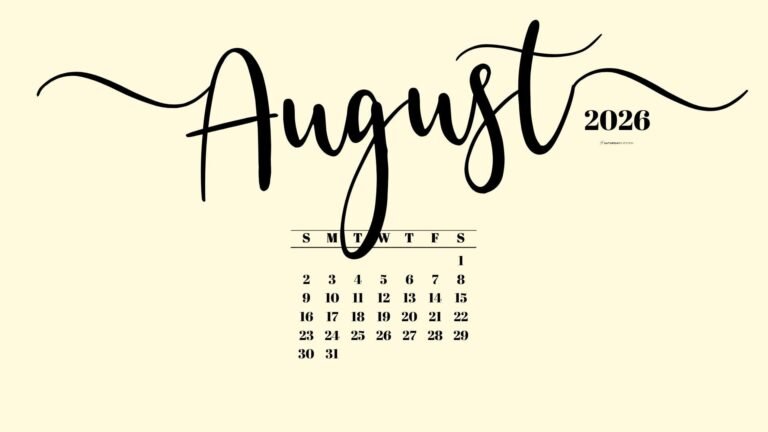 Minimalist August 2026 Desktop Calendar Wallpapers Download