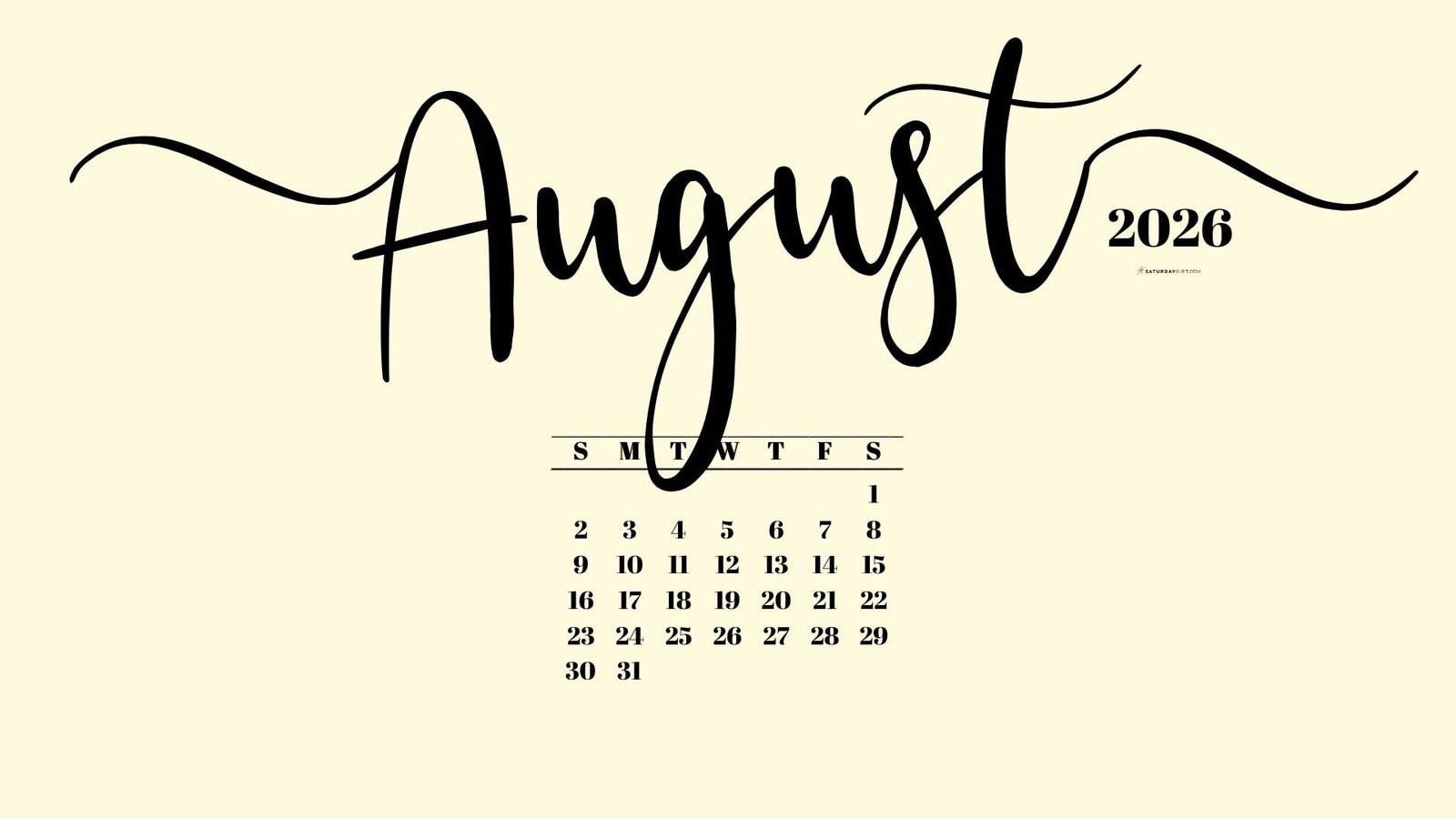 August 2026 Desktop Background Wallpaper Yellow SaturdayGift