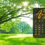August 2026 calendar desktop wallpaper trees