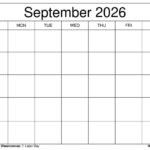 Blank September 2026 Calendar
