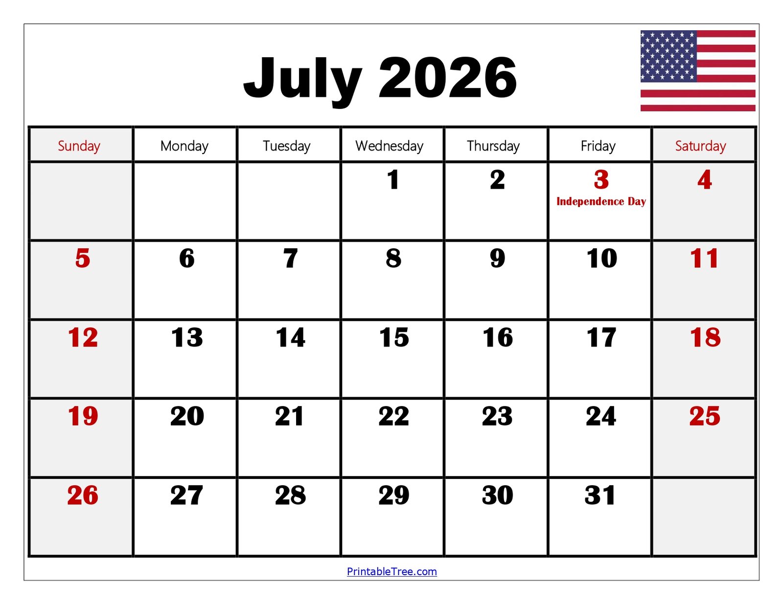 July 2026 Calendar with Holidays 4
