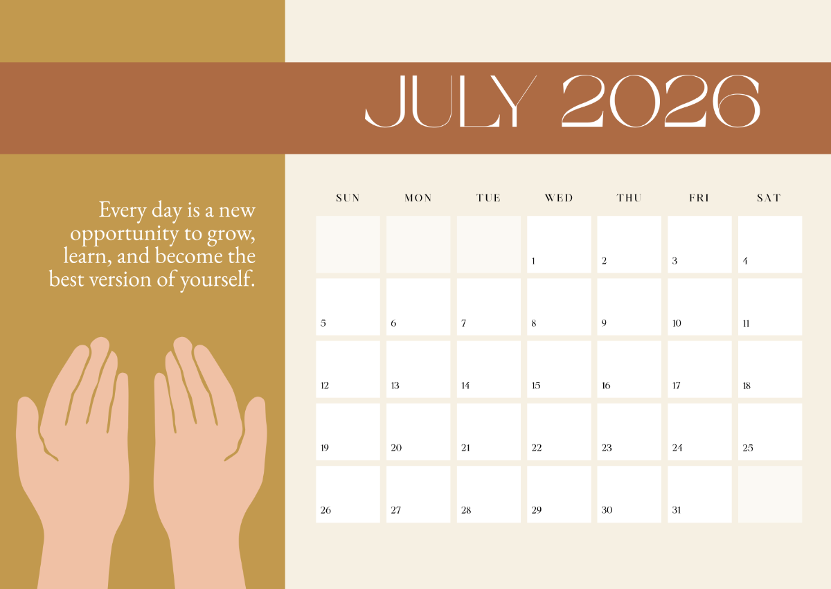 July 2026 Calendar with Quotes Template edit online