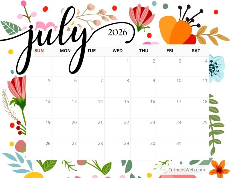 Free Downloadable July 2026 Desktop Calendar Wallpapers