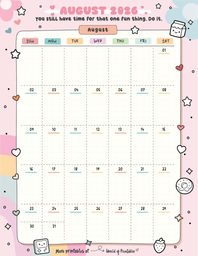 Printable August 2026 Calendar With Meal Planning Sections