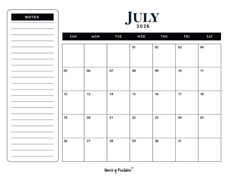 July 2026 Blank Calendar For Personalized Goal Setting