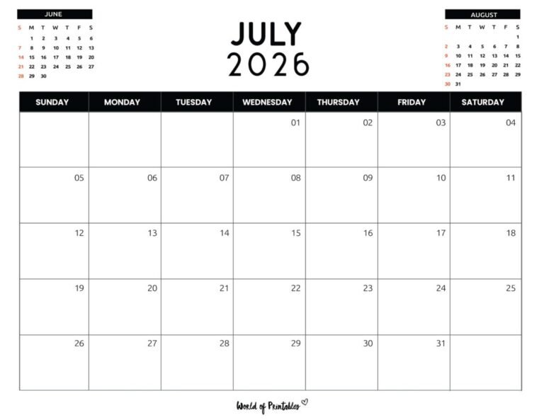 Best Printable July 2026 Calendar For Office Use