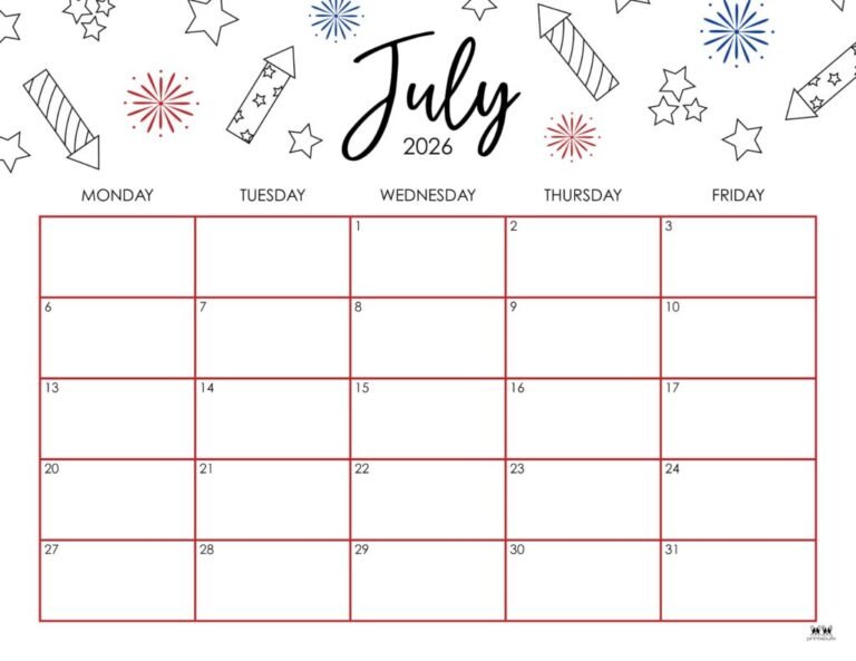 Printable July 2026 Calendar With School Breaks