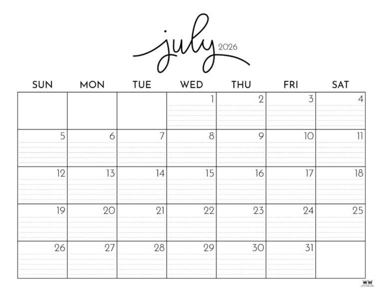 Printable July 2026 Calendar Pdf For Students Study Schedules