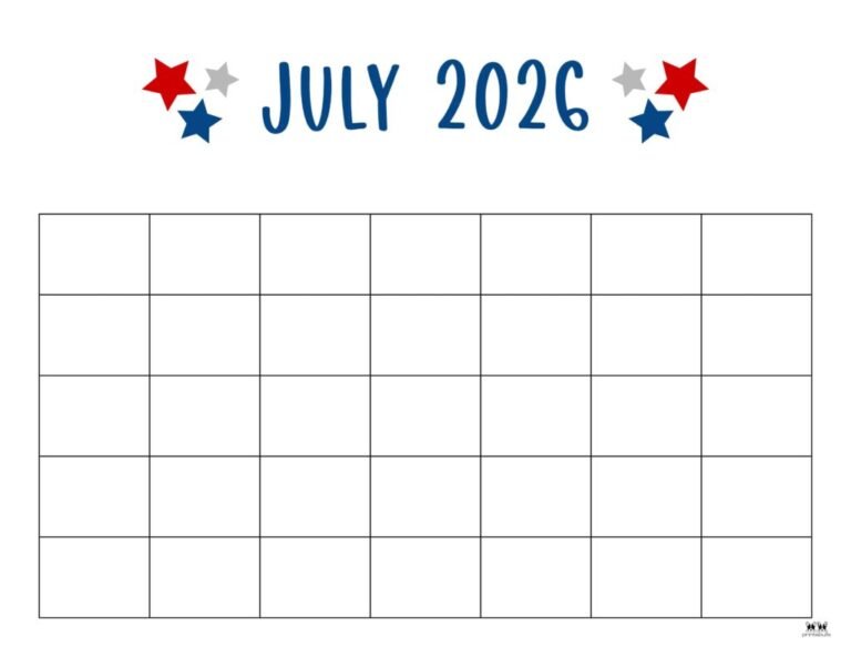 Editable July 2026 Calendar Template For Team Schedules