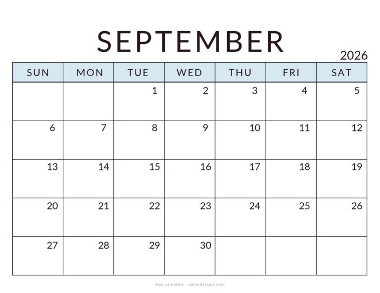 Best Editable September 2026 Calendar For Freelance Work
