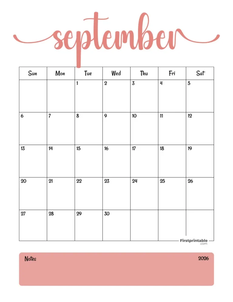 Free Printable September 2026 Monthly Calendar With Space For Goals