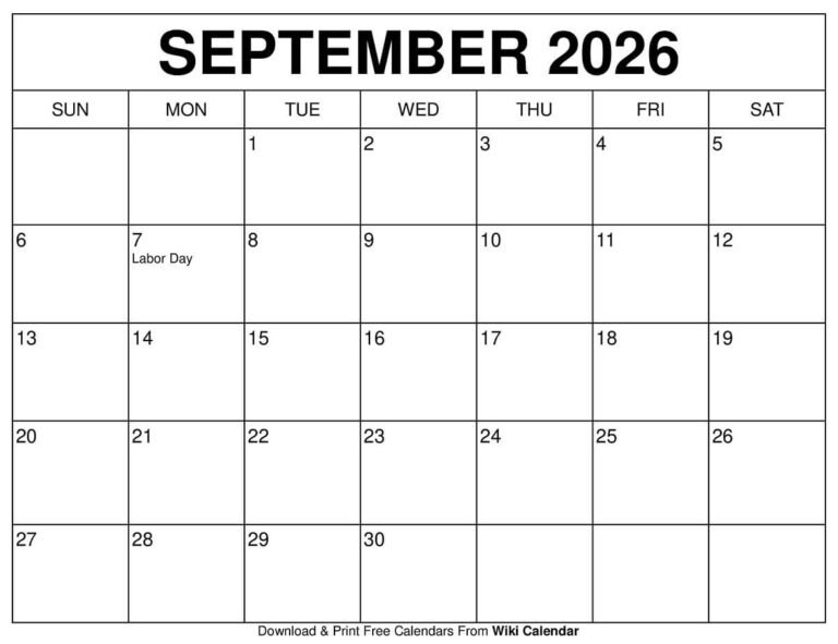 Downloadable September 2026 Calendar Pdf Including Cultural Observances