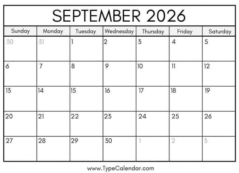 Downloadable Editable September 2026 Calendar For Project Management