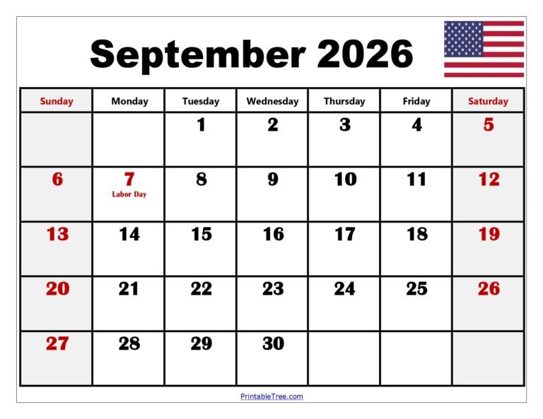 Free Printable September 2026 Calendar With Us Holidays
