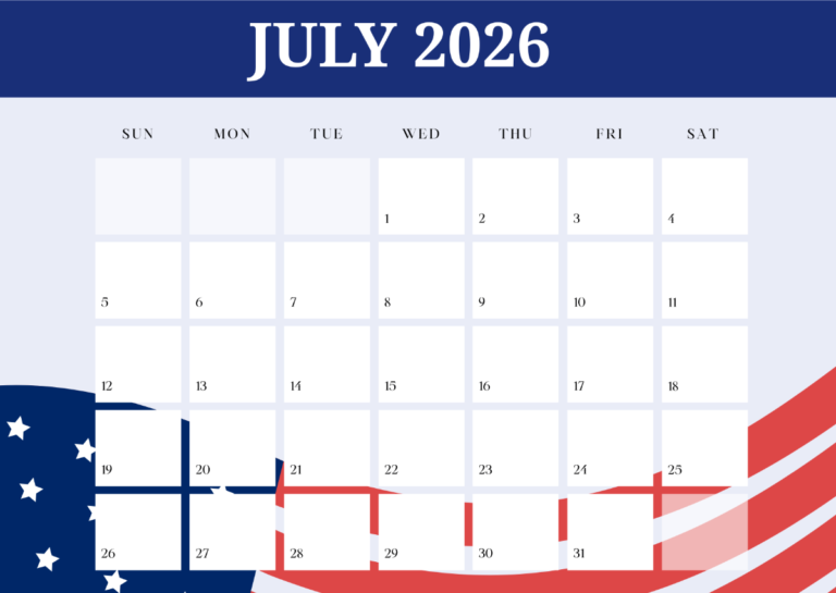 Editable July 2026 Calendar Template For Project Management