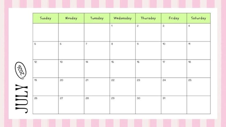 Customizable July 2026 Calendar Template For Event Planners