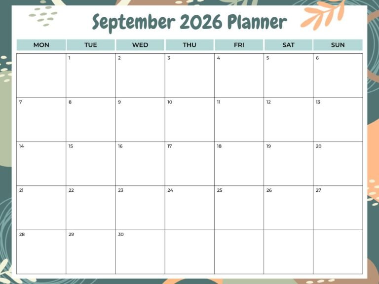 Best September 2026 Monthly Calendar Template For Time Management