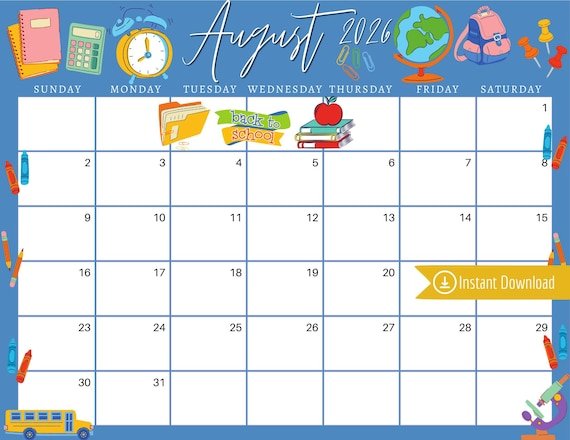 Printable August 2026 Calendar With Back-To-School Dates