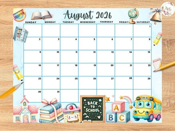 August 2026 Calendar For Planning End-Of-Summer Activities