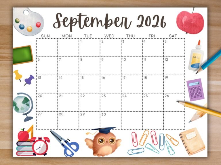 Editable September 2026 Calendar Template For School Year Planning
