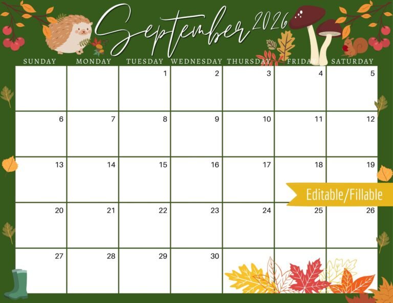 September 2026 Calendar For Planning Harvest Activities