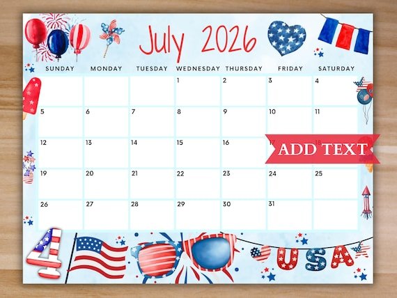 July 2026 Calendar Editable