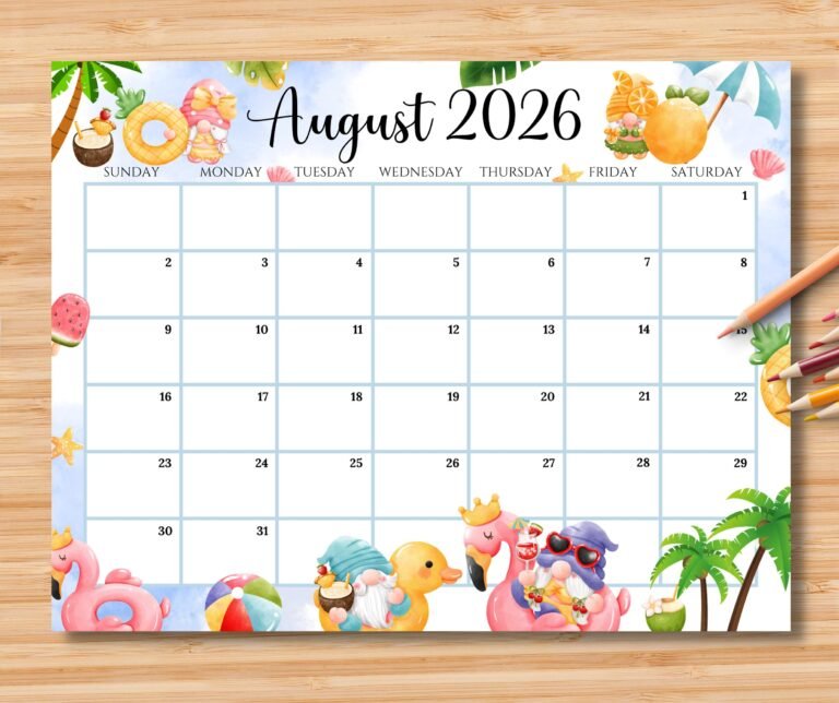 August 2026 Calendar Cute