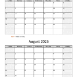 july august two months 2026 calendar vertical