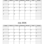 june july two months 2026 calendar vertical