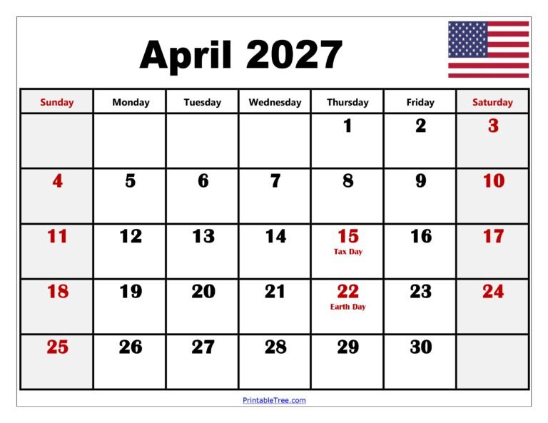 April Calendar 2027
