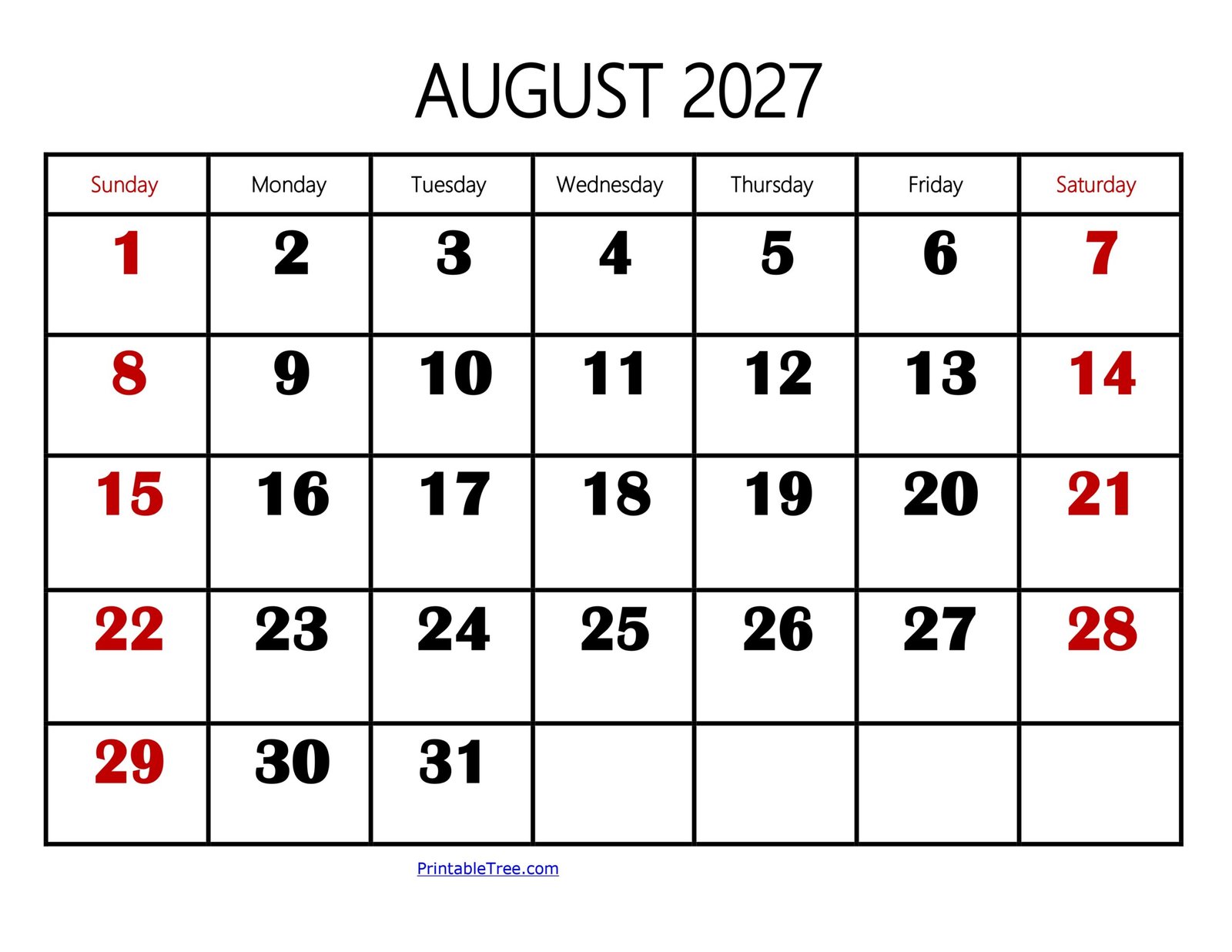 August 2027 Calendar Large Number 1 scaled