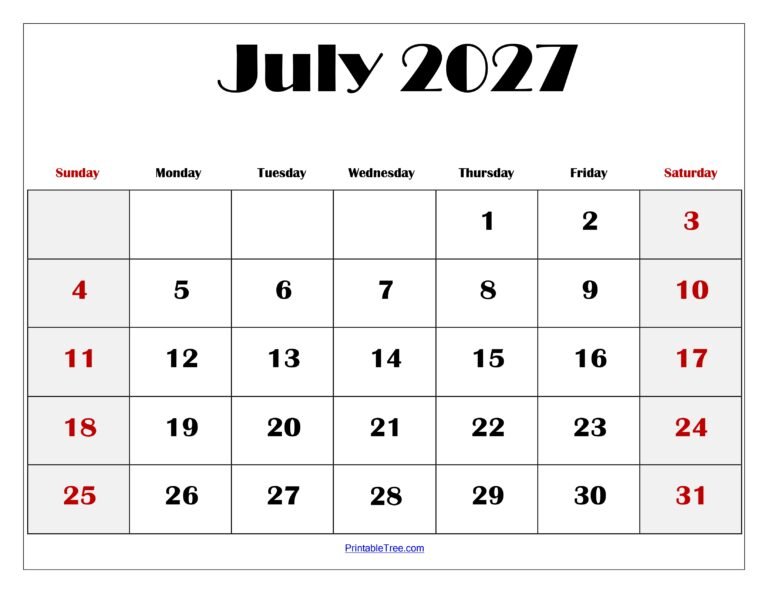 July 2027 Calendar
