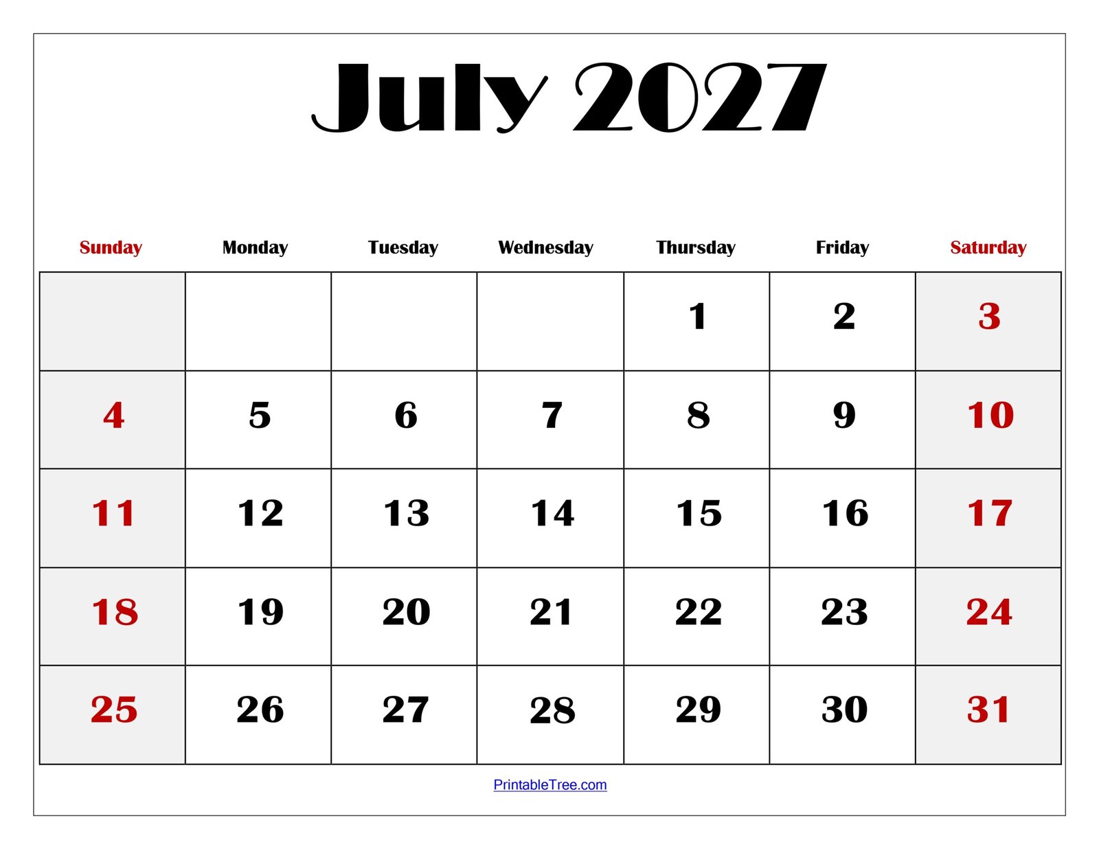 July 2027 Blank Printable Calendar scaled