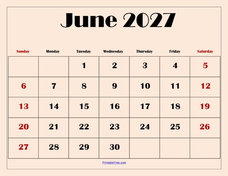 June Calendar 2027