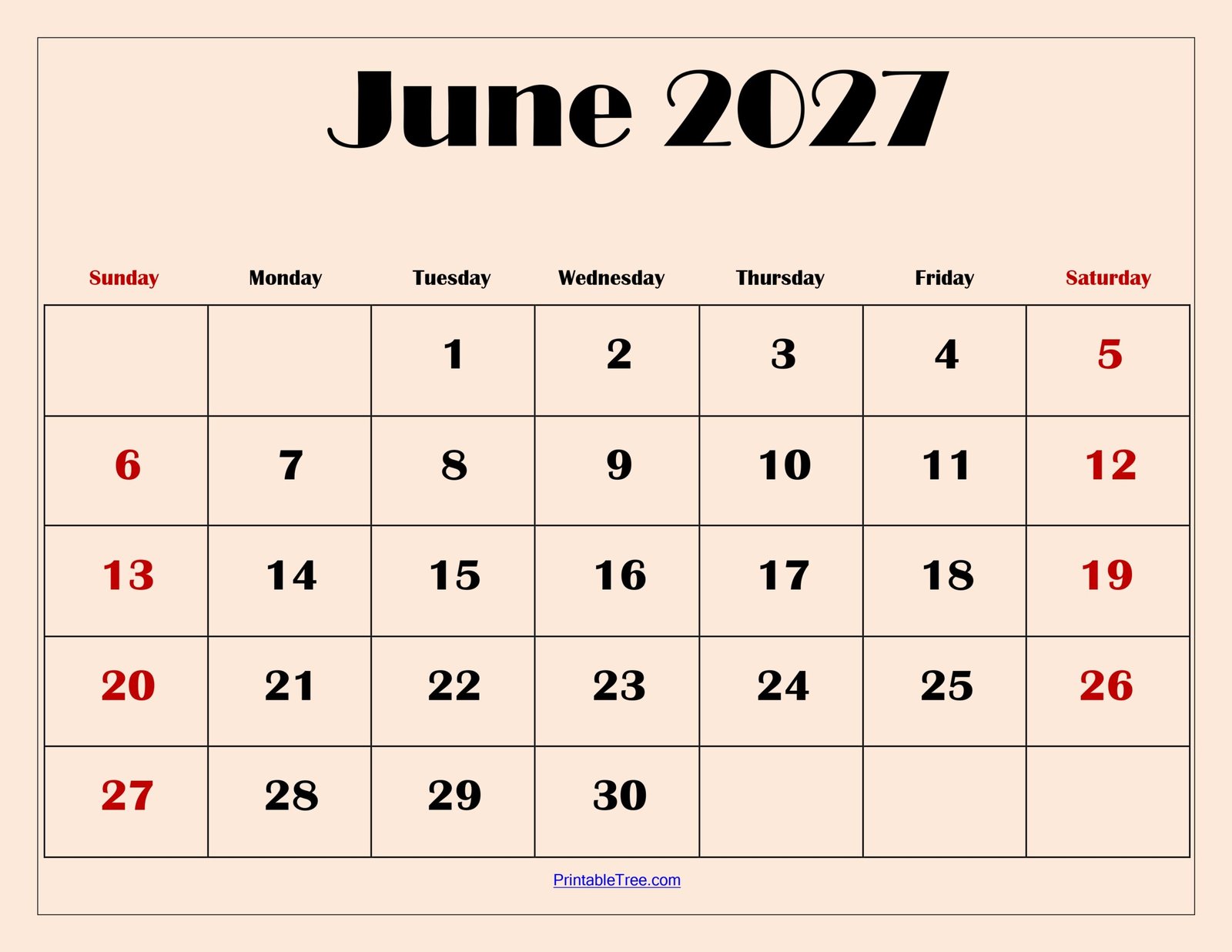 June 2027 Calendar with Light Pink scaled