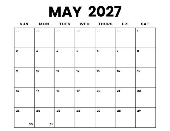 May Calendar 2027