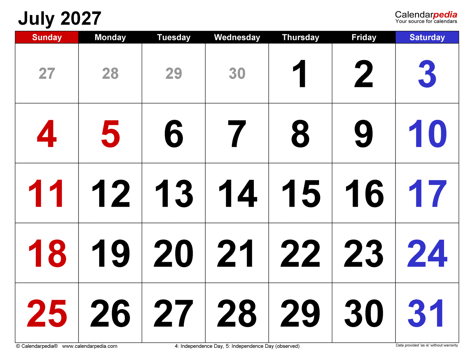 july 2027 calendar large numerals scaled