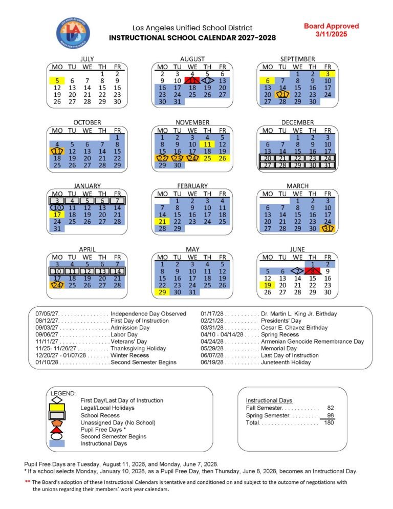 Lausd Calendar 2027-28