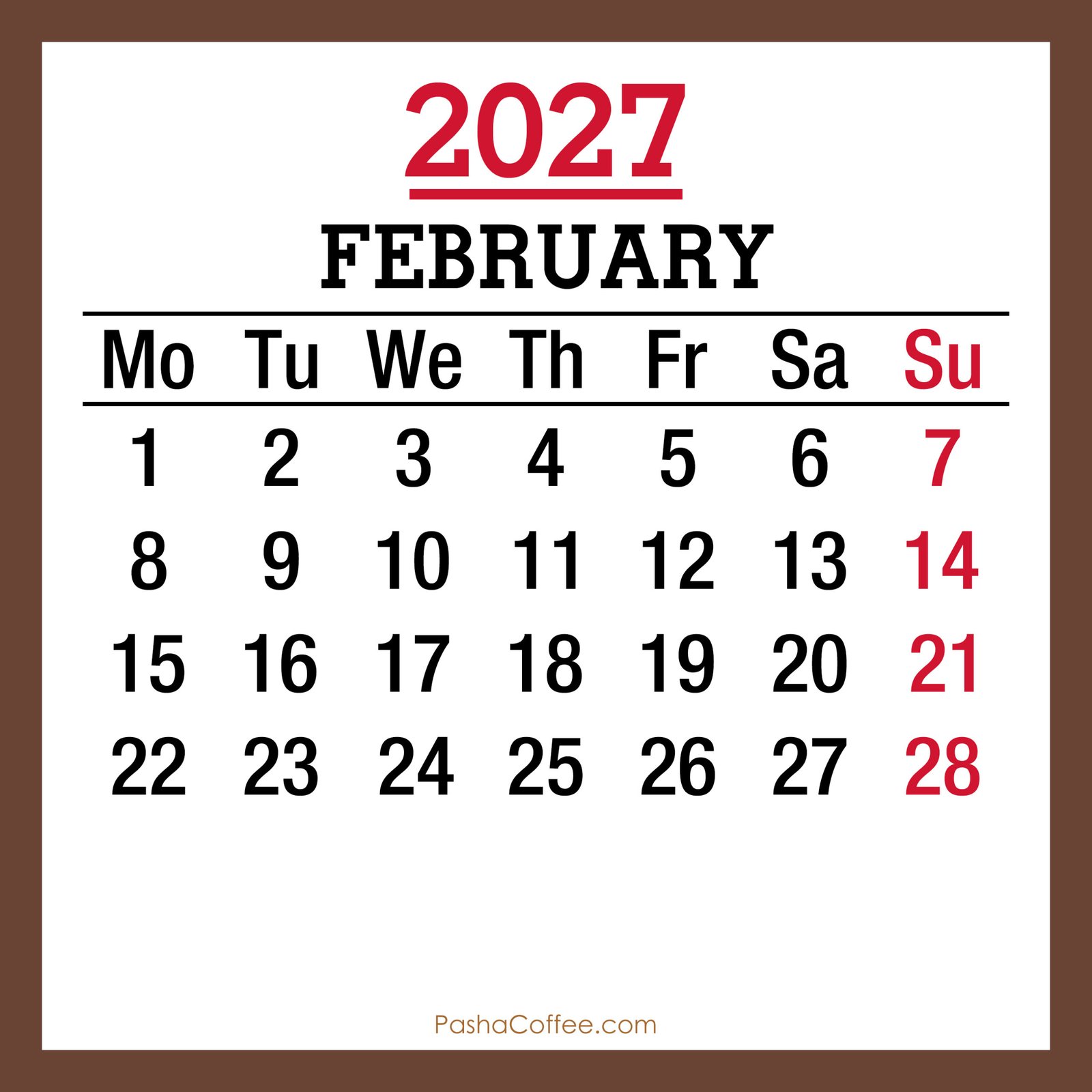 2027 Calendar February Brown MS 001 scaled