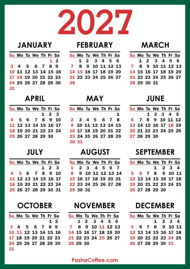 2027 Calendar With Holidays