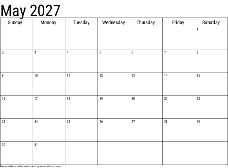 May 2027 Calendar Printable