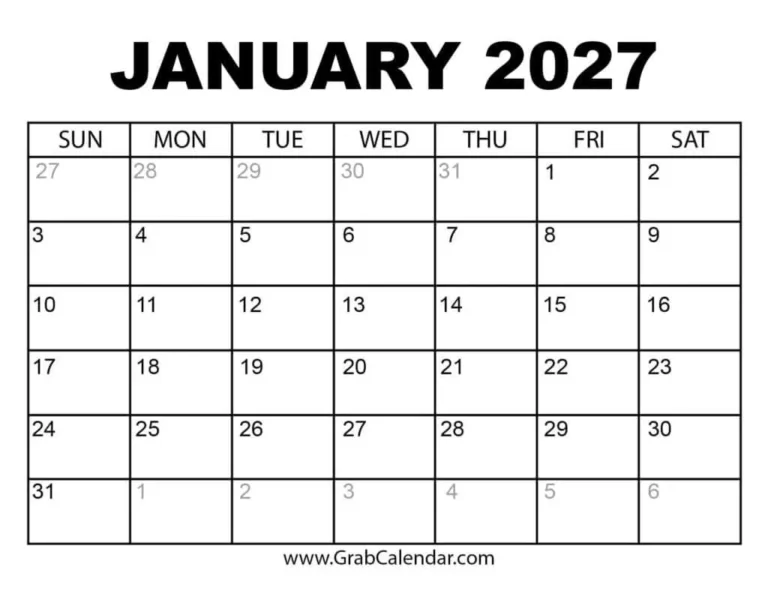 January 2027 Calendar